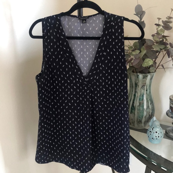 Ann Taylor Tops - Ann Taylor Sleeveless VNeck Navy Blue/White Blouse